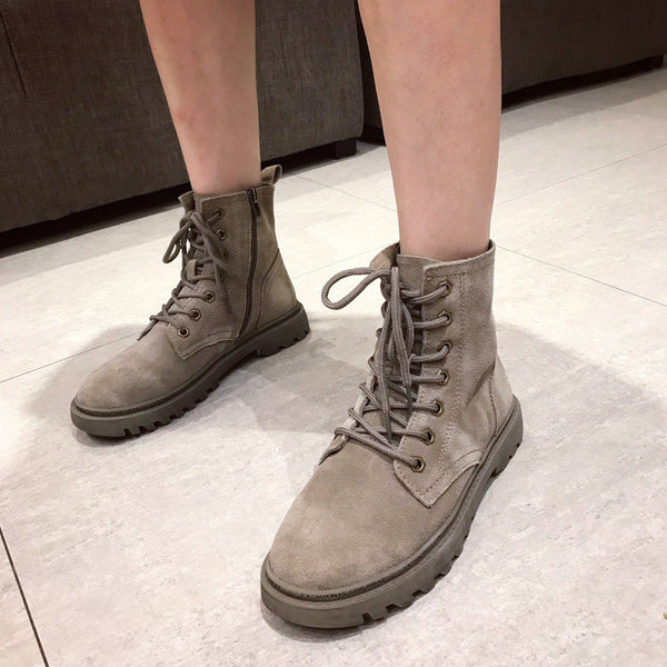 Kadınlar için İşçi Kore Tarzı Moda Kısa Polar Astarlı Botlar