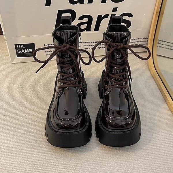 Kadın Alt Kısmı Kalın Martin Yuvarlak Burun Skinny Botlar