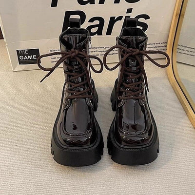 Kadın Alt Kısmı Kalın Martin Yuvarlak Burun Skinny Botlar