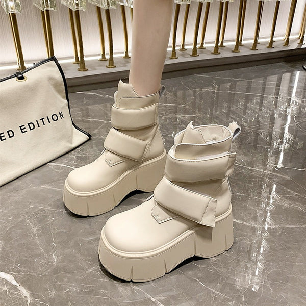 Kadınların Sonbahar Kalın Taban Moda Velcro Muffin Botları
