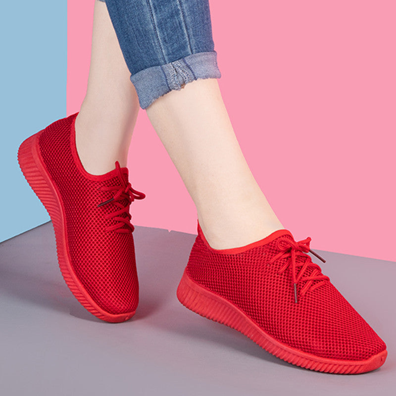 Kadınlar için Delikli Ağ Yaz Düz Bağcıklı Parmak Sneakers