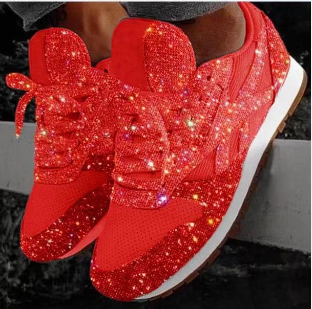 Kadın Muffin Payetli Nefes Alabilir Rhinestone Platform Ekstra Spor Ayakkabılar