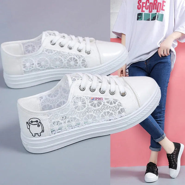 Kadınlar için Delikli Ağ Yaz Düz Bağcıklı Parmak Sneakers