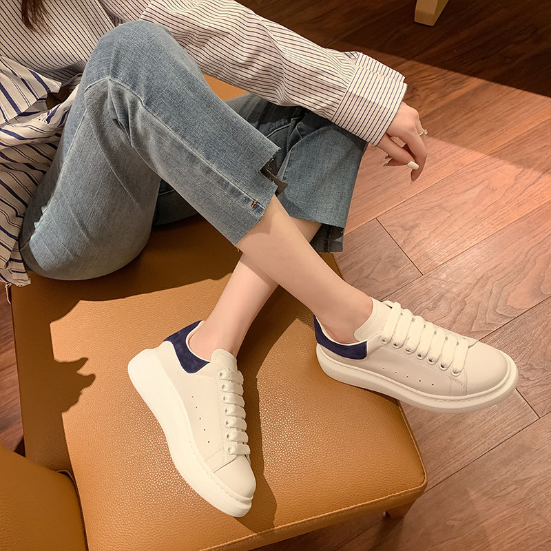 Kadınlar için Tam Deri Beyaz Platform Spor Tahtası Sneakerlar