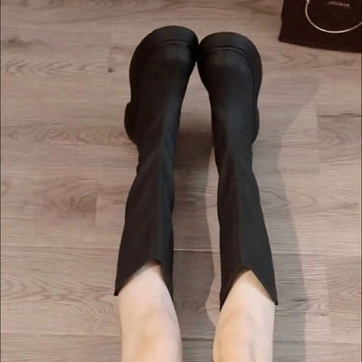Yüksek Bacaklı Kadın Şövalye Skinny Kalın Taban Botlar