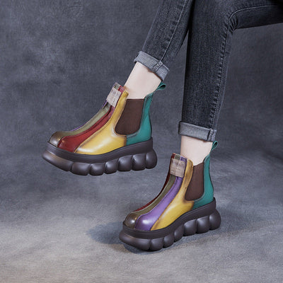 Kadınlar Platform Wedge Rainbow Yuvarlak Burun Üst Katman Botlar