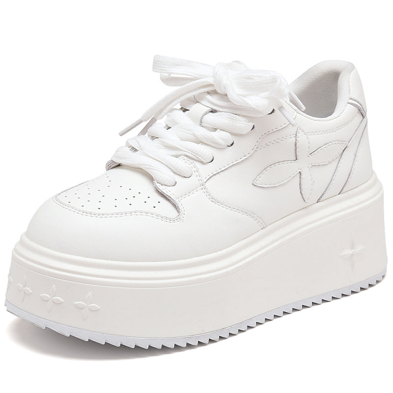 Kadın Beyaz Bahar Çiçek Spor Yüksek Sneaker