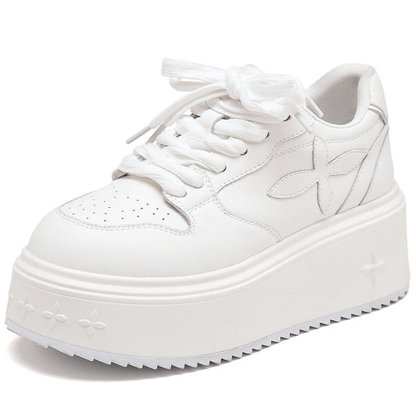 Kadın Beyaz Bahar Çiçek Spor Yüksek Sneaker