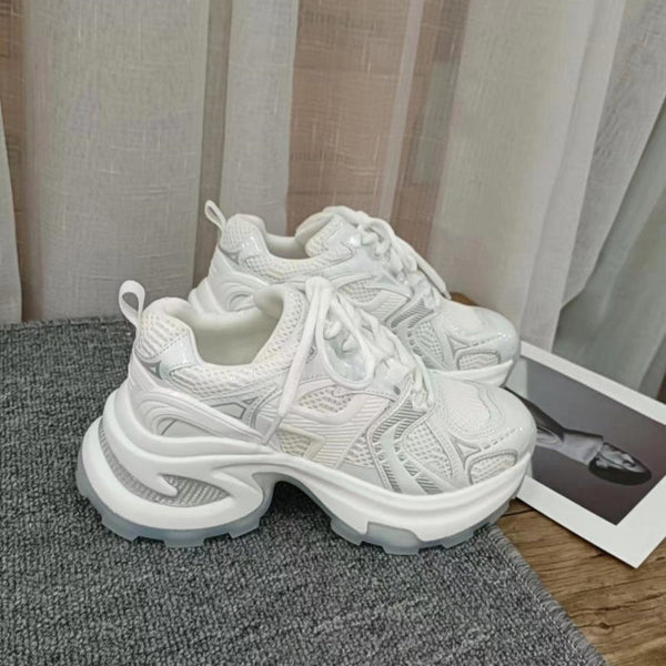 Kadın Sier Platform Baba Retro Kızarmış Sokak Sneaker'ları