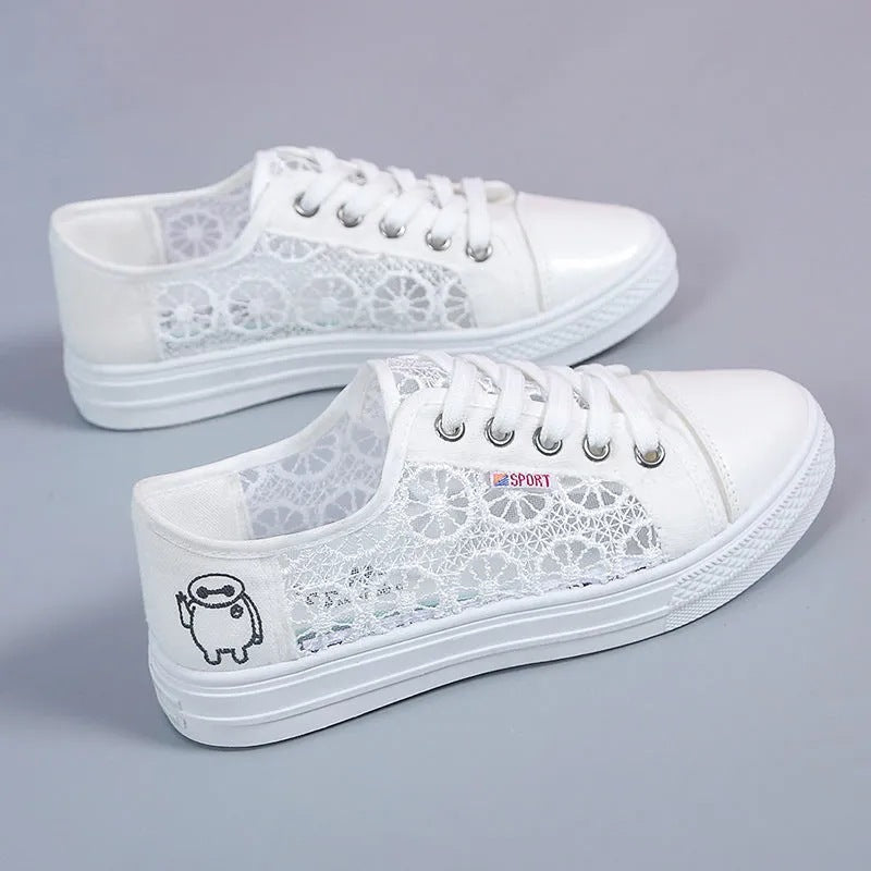 Kadınlar için Delikli Ağ Yaz Düz Bağcıklı Parmak Sneakers