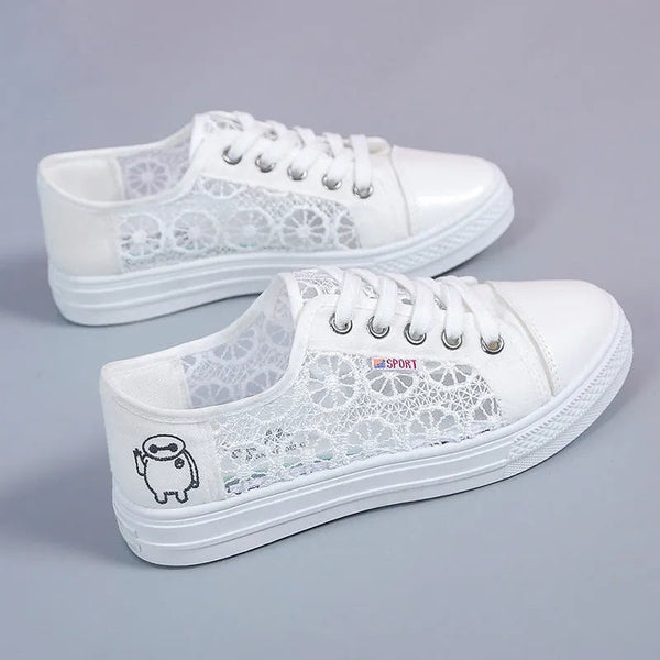 Kadınlar için Delikli Ağ Yaz Düz Bağcıklı Parmak Sneakers