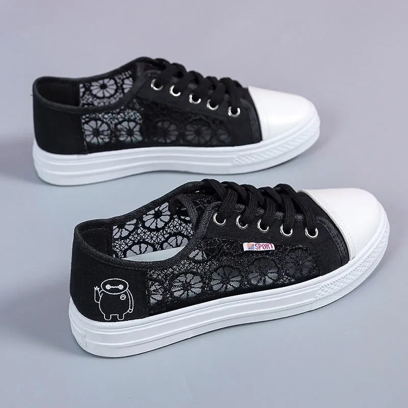 Kadınlar için Delikli Ağ Yaz Düz Bağcıklı Parmak Sneakers