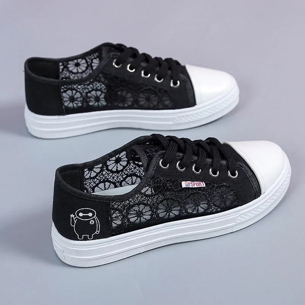 Kadınlar için Delikli Ağ Yaz Düz Bağcıklı Parmak Sneakers