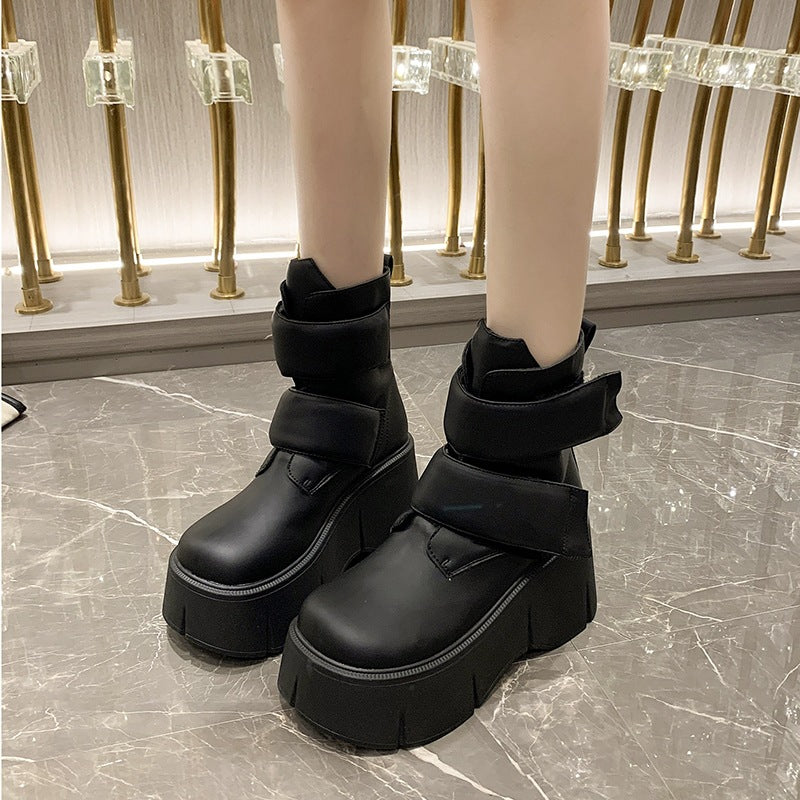 Kadınların Sonbahar Kalın Taban Moda Velcro Muffin Botları