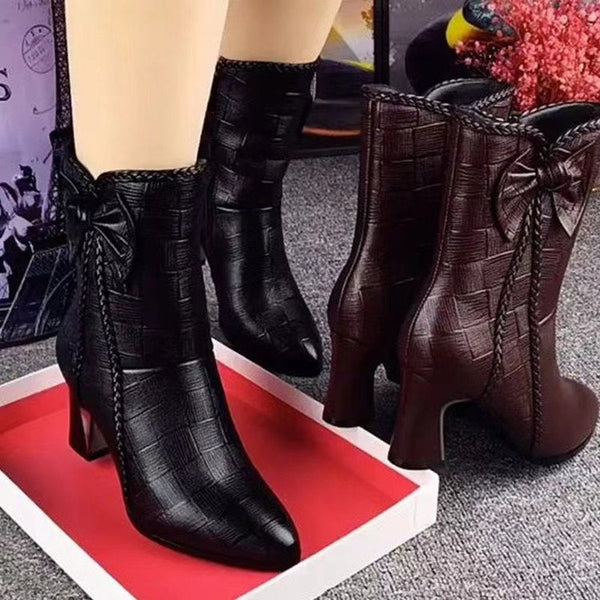 Kadın Moda Kısa Dana Derisi Martin Orta Topuklu Ayakkabılar
