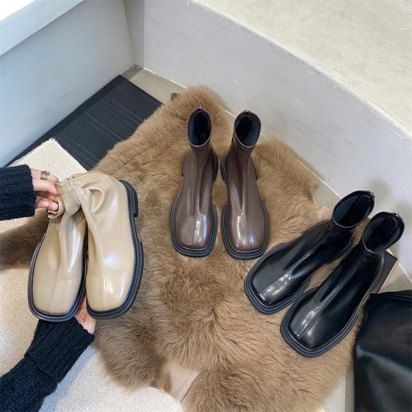 Kadınlar için Kalın Tabanlı Esnek Skinny Botlar Retro Kolay Botlar