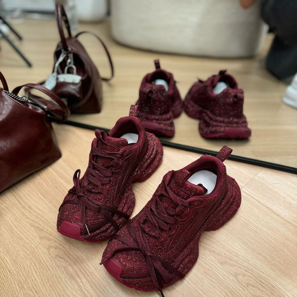 Kadınların Sonbahar Baba Rhinestone Tam Elmas Işık Kayışı Spor Ayakkabıları