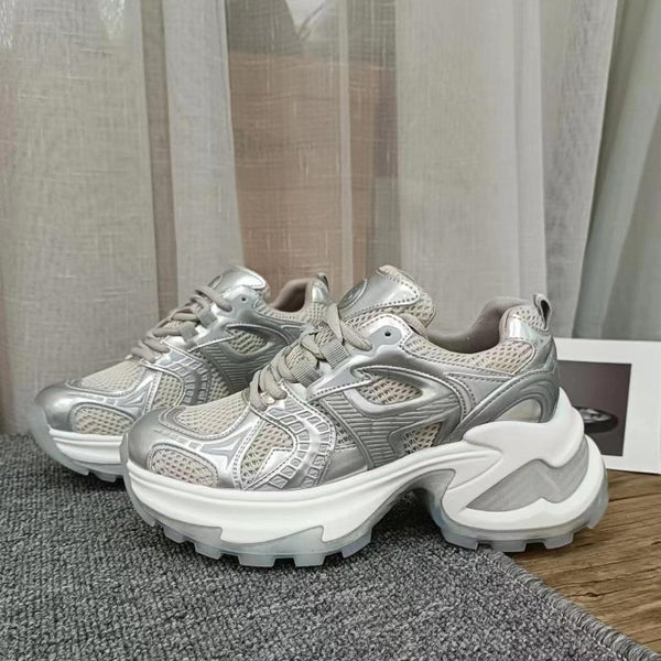 Kadın Sier Platform Baba Retro Kızarmış Sokak Sneaker'ları
