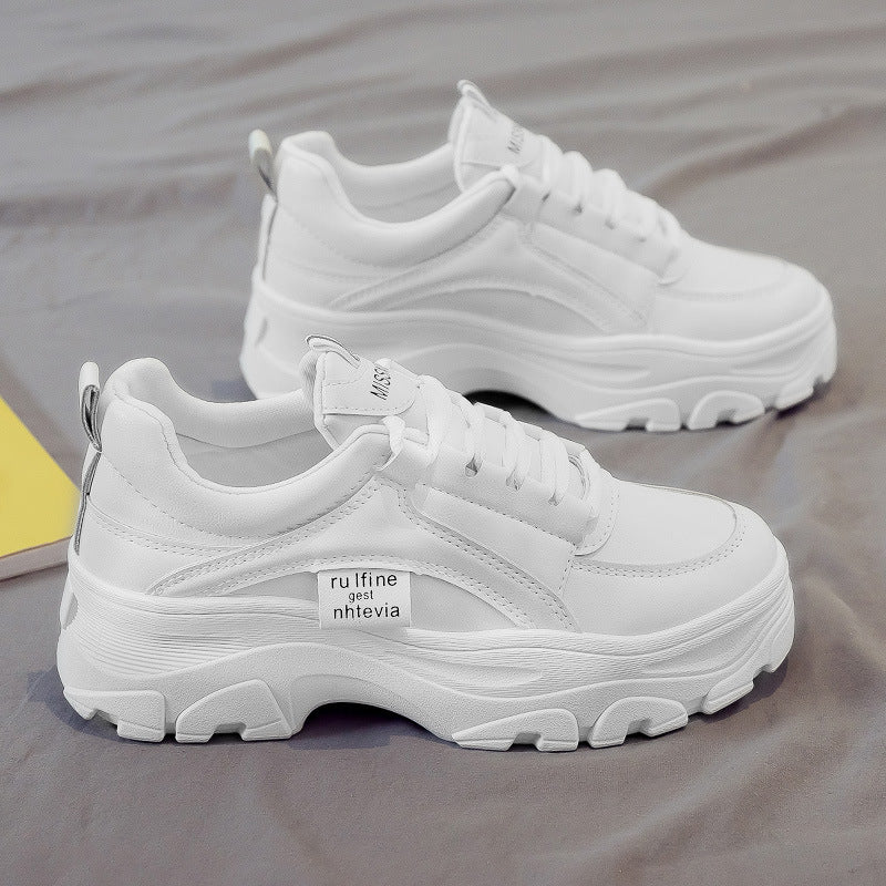 Kadınların Baba Modası Spor Polar Astarlı Beyaz Kalın Taban Sneaker
