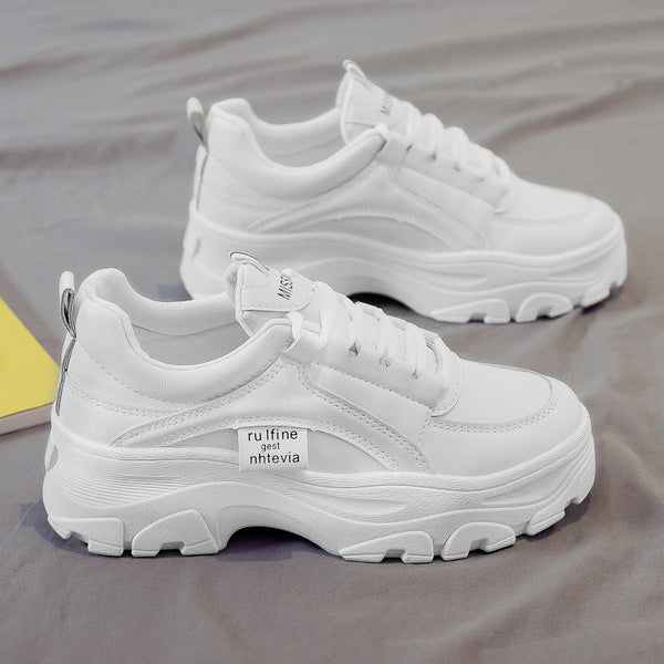 Kadınların Baba Modası Spor Polar Astarlı Beyaz Kalın Taban Sneaker