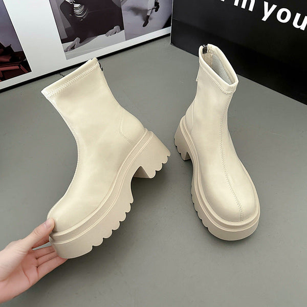 Kadın Kalın Taban Esnek Botlar Moda Veet Botları
