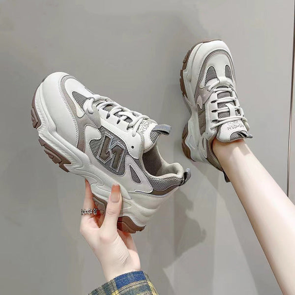 Kadınlar için Baba Sonbahar Kalın Taban Çift Ağ Sneaker