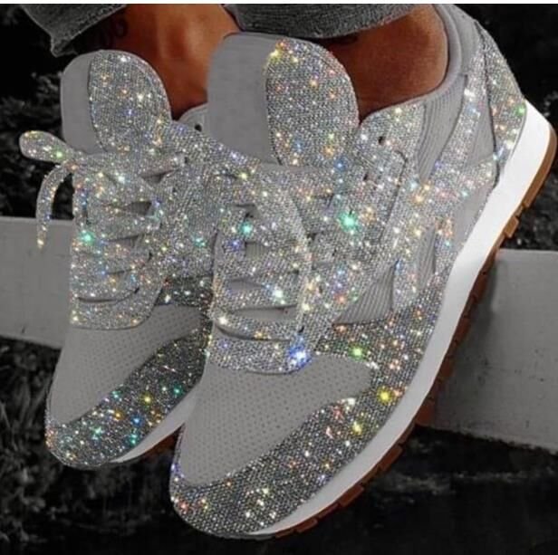 Kadın Muffin Payetli Nefes Alabilir Rhinestone Platform Ekstra Spor Ayakkabılar