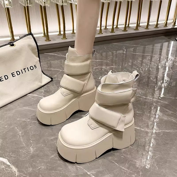 Kadınların Sonbahar Kalın Taban Moda Velcro Muffin Botları