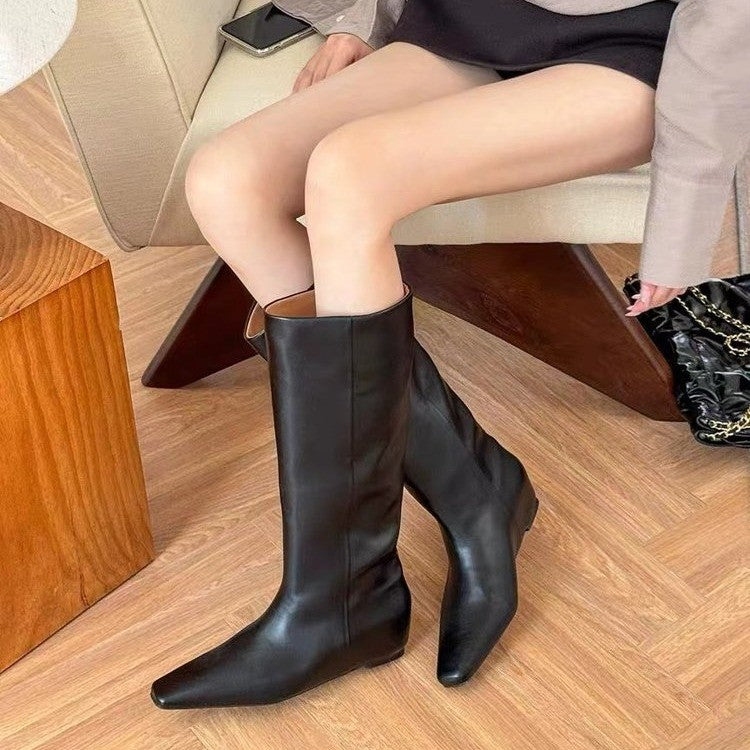 Artan İç Taban Wedge Retro Sivri Burun Skinny Niş Botlar