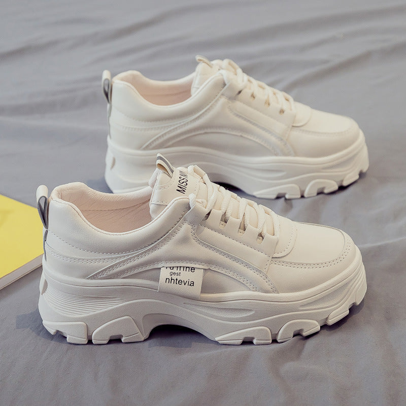 Kadınların Baba Modası Spor Polar Astarlı Beyaz Kalın Taban Sneaker