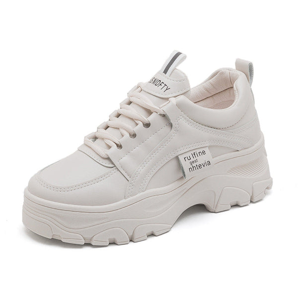 Kadınların Baba Modası Spor Polar Astarlı Beyaz Kalın Taban Sneaker