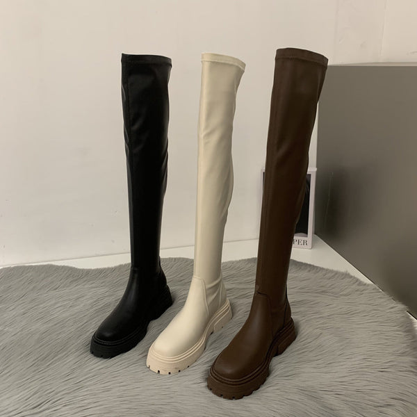 Kadınların Trendy İnce Şövalye Siyah Martin Botları