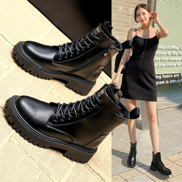 Kadınlar için Sığır Derisi Moda Platform Botlar, Britanya Tarzı Retro Botlar