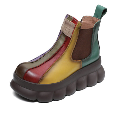 Kadınlar Platform Wedge Rainbow Yuvarlak Burun Üst Katman Botlar