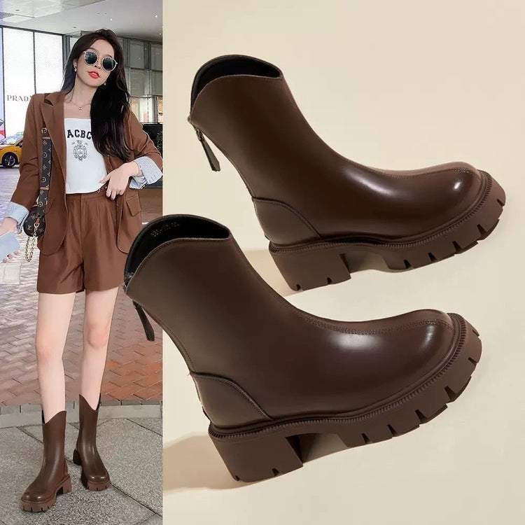 Kadın Yumuşak Martin Britanya Tarzı Skinny Platform Orta Botlar