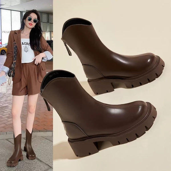 Kadın Yumuşak Martin Britanya Tarzı Skinny Platform Orta Botlar
