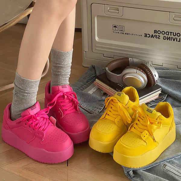 Kadın Platform Düz Bağcıklı Preppy Tarzı Spor Ayakkabılar