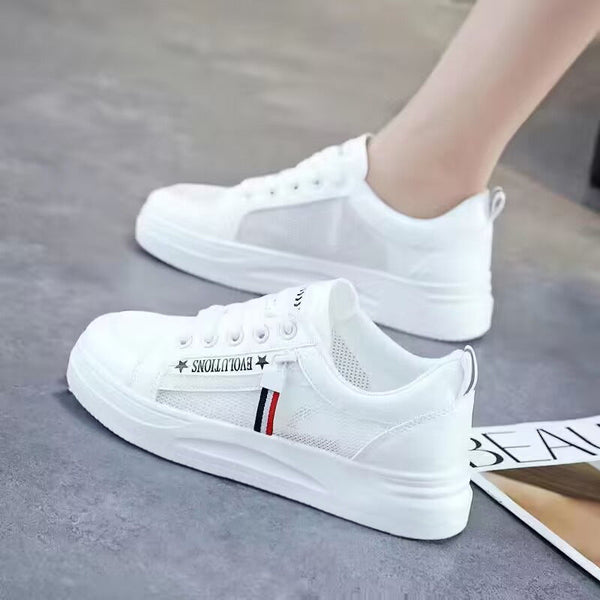 Kadınlar Beyaz Yaz Nefes Alabilir File Spor Tahta Sneaker