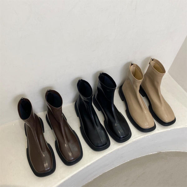 Kadınlar için Kalın Tabanlı Esnek Skinny Botlar Retro Kolay Botlar