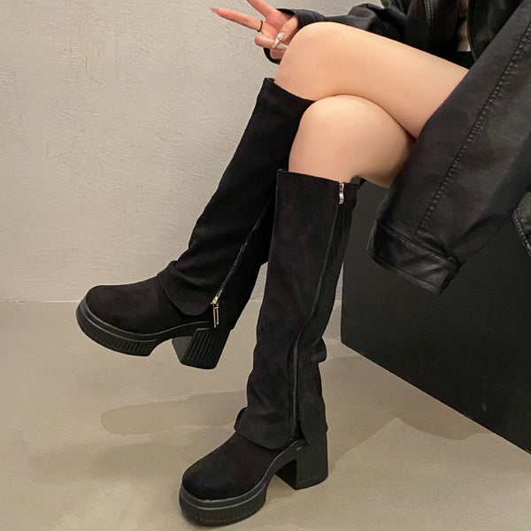 Kadın Yüksek Külotlu Çorap Moda Su Geçirmez Platform Retro Botlar