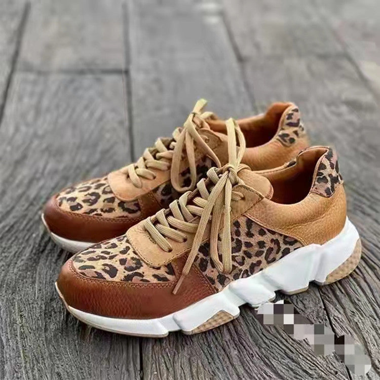 Yuvarlak Burun Ön Leopar Desenli Preppy Spor Ayakkabılar