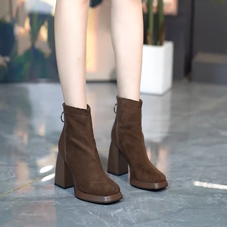 Kadın Yüksek Sonbahar Kare Burun Platform Moda Botları