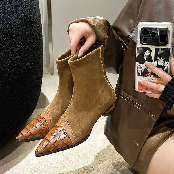 Kadınların Patchwork Moda Sonbahar Arka Fermuarlı Kedi Botları
