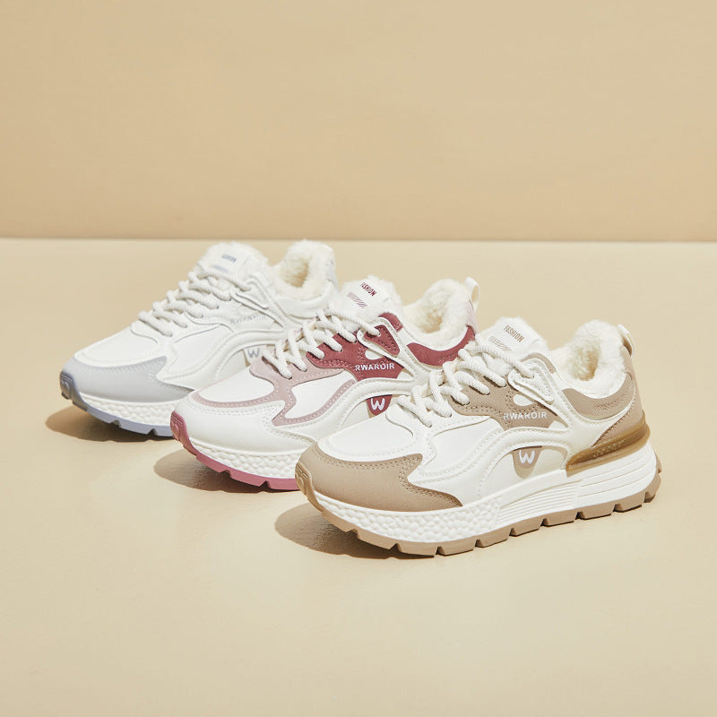 Kore Tarzı Polar Astarlı Hantal Kadın Kış Sıcak Spor Sneaker'ları