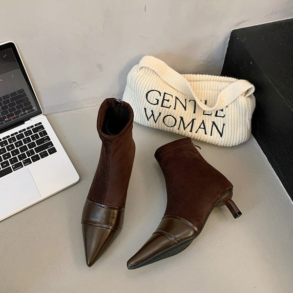 Parmak Stiletto Bilek Dikişli Süet Yüksek Botlar