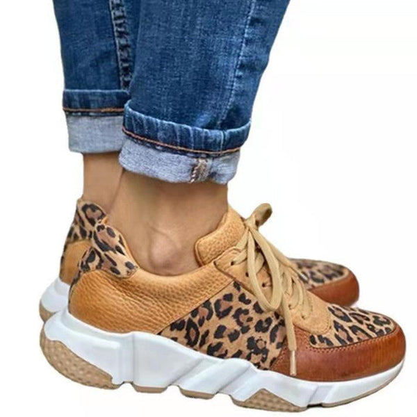 Yuvarlak Burun Ön Leopar Desenli Preppy Spor Ayakkabılar