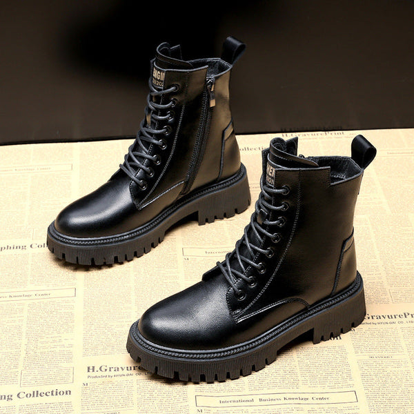 Kadınlar için Sığır Derisi Moda Platform Botlar, Britanya Tarzı Retro Botlar