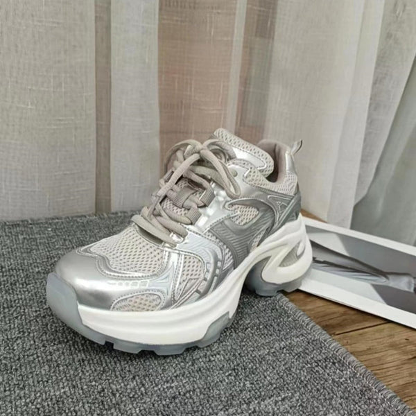 Kadın Sier Platform Baba Retro Kızarmış Sokak Sneaker'ları