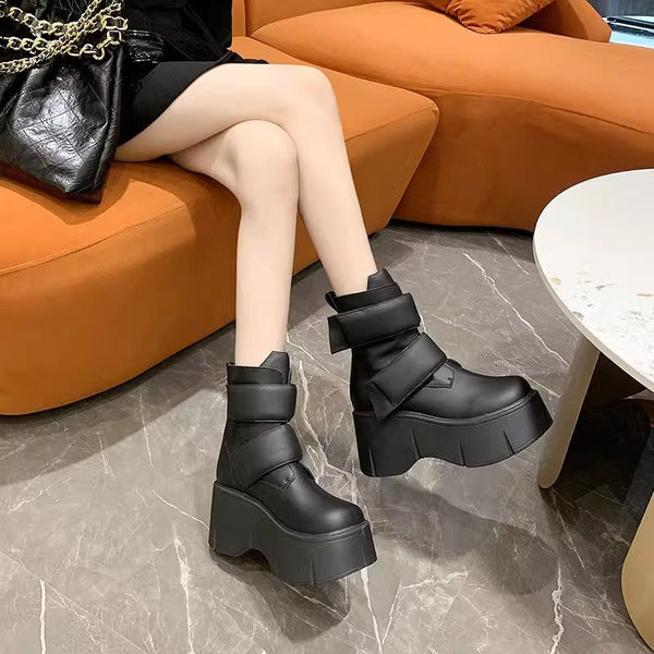 Kadınların Sonbahar Kalın Taban Moda Velcro Muffin Botları