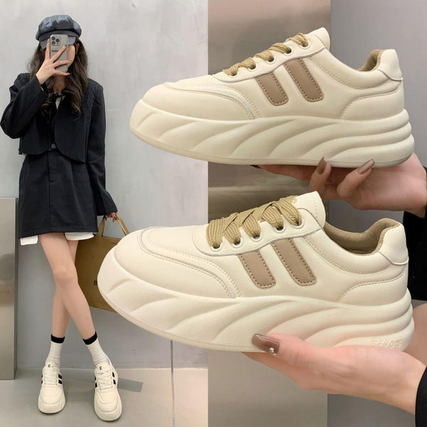 Kadınların Beyaz Bahar Kalın Tabanlı Kampüs Yükselten Sneaker'ları